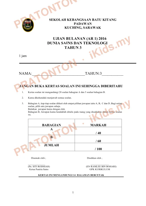 Pratonton muka 1 lembaran Modul Sains 6 — Sains Tahun 3