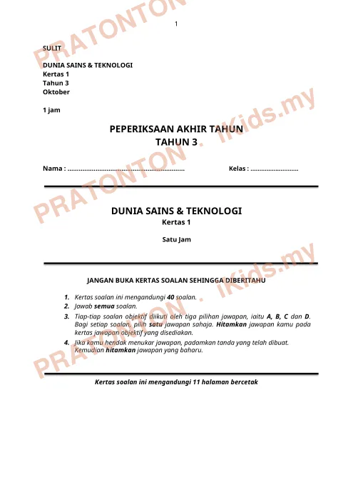 Pratonton muka 1 lembaran Modul Sains 3 — Sains Tahun 3