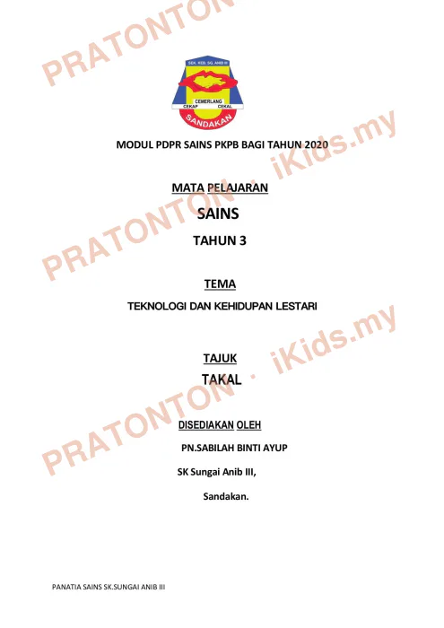 Pratonton muka 1 lembaran Modul Sains — Sains Tahun 3