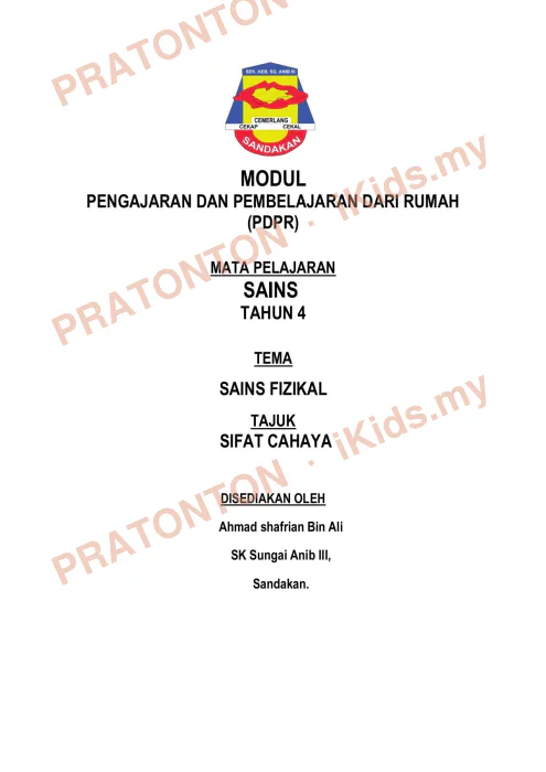 Pratonton muka 1 lembaran Modul Sains 3 — Sains Tahun 4