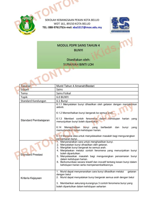 Pratonton muka 1 lembaran Modul Sains 6 — Sains Tahun 4