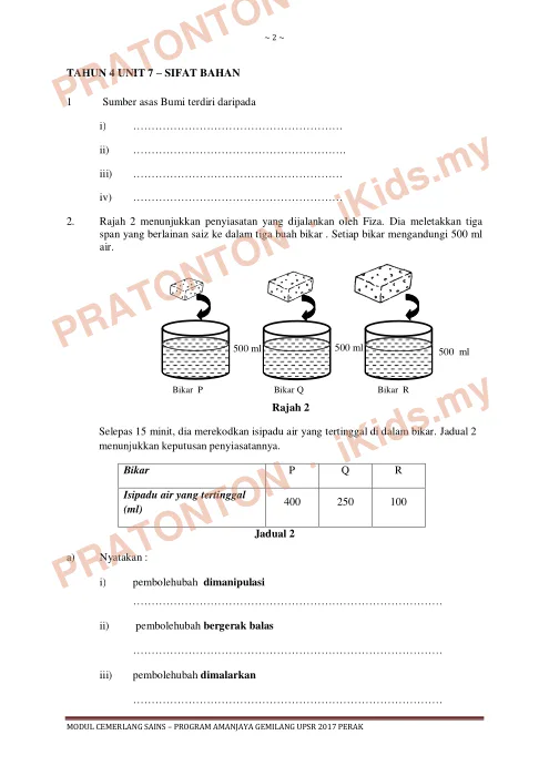 Pratonton muka 1 lembaran Modul Sains Tahun 4 — Set 1: Sifat Bahan — Sains Tahun 6