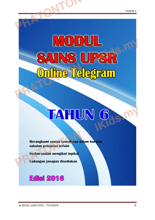 Pratonton muka 1 lembaran Modul Sains UPSR Tahun 6 — Ulang Kaji Cuti Pertengahan Tahun 2018 — Sains Tahun 6