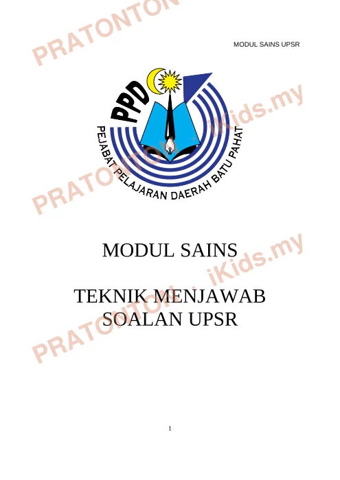 Pratonton muka 1 lembaran Modul Sains UPSR — Teknik Menjawab Soalan — Sains Tahun 6