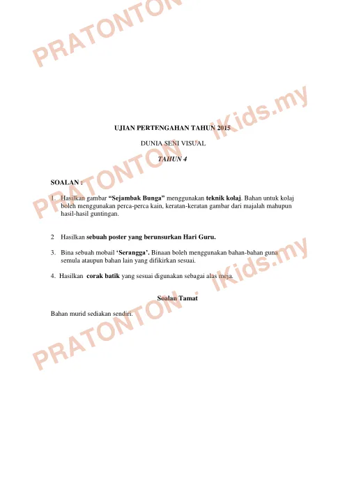 Pratonton muka 1 lembaran Modul Seni Visual 4 — Pendidikan Kesenian Tahun 4