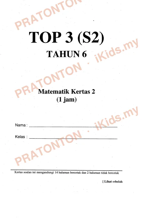 Pratonton muka 1 lembaran Modul TOP 3 (S2) Matematik Tahun 6 — Kertas 2 — Matematik Tahun 6