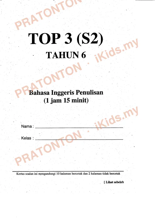 Pratonton muka 1 lembaran Modul TOP 3 (S2) Tahun 6 — Bahasa Inggeris Penulisan — Bahasa Inggeris Tahun 6