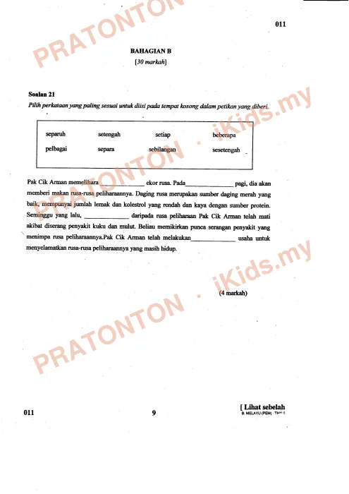 Pratonton muka 9 lembaran Modul TOP 3 (S2) Tahun 6 — Bahasa Melayu Pemahaman — Bahasa Melayu Tahun 6