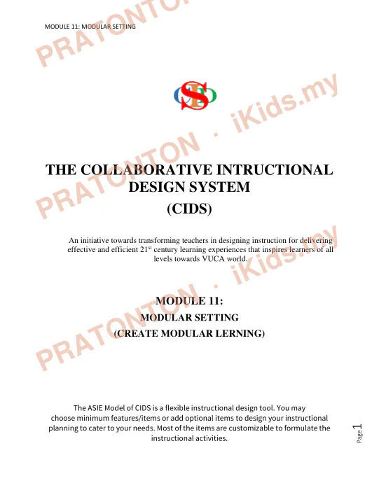 Pratonton muka 1 lembaran MODULE 11: MODULAR SETTING — Matematik Tahun 1