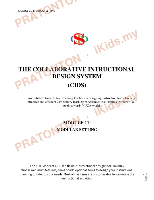 Pratonton muka 1 lembaran MODULE 11: MODULAR SETTING — Matematik Tahun 1