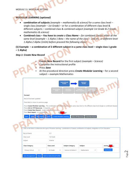 Pratonton muka 2 lembaran MODULE 11: MODULAR SETTING — Matematik Tahun 1