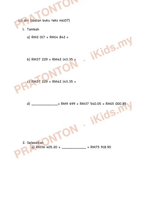 Pratonton muka 2 lembaran Latihan Wang — Matematik Tahun 4