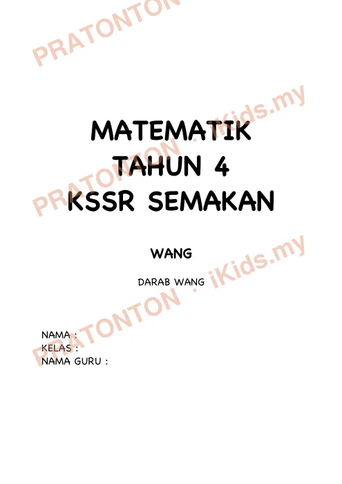 Pratonton muka 1 lembaran Latihan Wang — Matematik Tahun 4