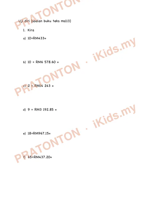 Pratonton muka 2 lembaran Latihan Wang — Matematik Tahun 4