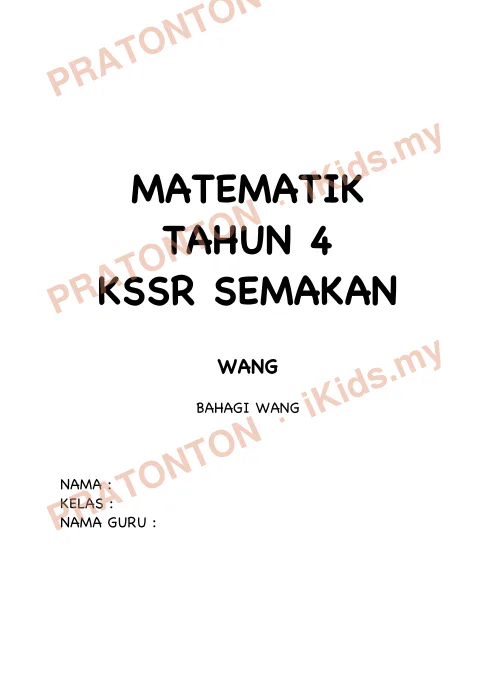Pratonton muka 1 lembaran Latihan Wang — Matematik Tahun 4