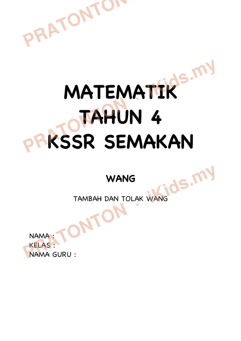 Pratonton muka 1 lembaran Latihan Wang — Matematik Tahun 4