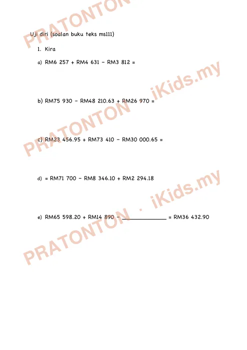 Pratonton muka 2 lembaran Latihan Wang — Matematik Tahun 4