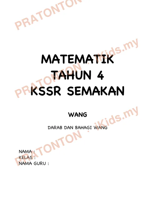 Pratonton muka 1 lembaran Latihan Wang — Matematik Tahun 4