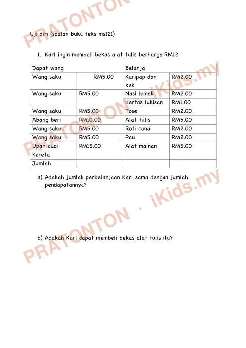 Pratonton muka 2 lembaran Latihan Wang — Matematik Tahun 4
