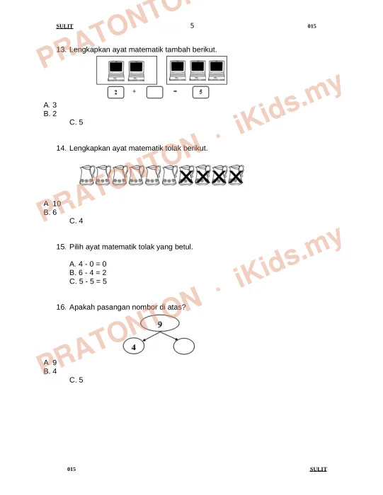 Pratonton muka 6 lembaran NAMA : — Matematik Tahun 1