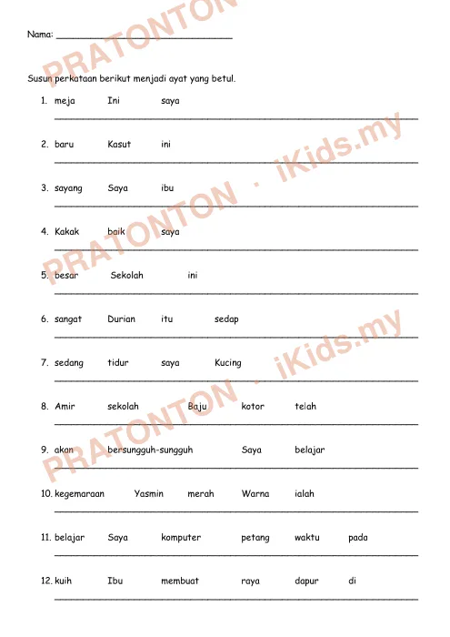 Pratonton muka 1 lembaran Nama: _______________________________ — Bahasa Inggeris Tahun 3