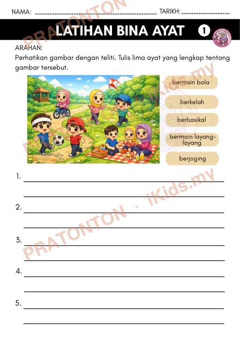 Pratonton muka 1 lembaran NAMA: — Bahasa Melayu Tahun 1