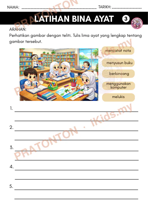 Pratonton muka 3 lembaran NAMA: — Bahasa Melayu Tahun 1