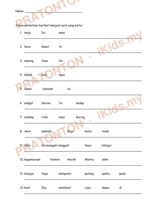 Pratonton muka 1 lembaran Nama: _______________________________ — Bahasa Inggeris Tahun 3