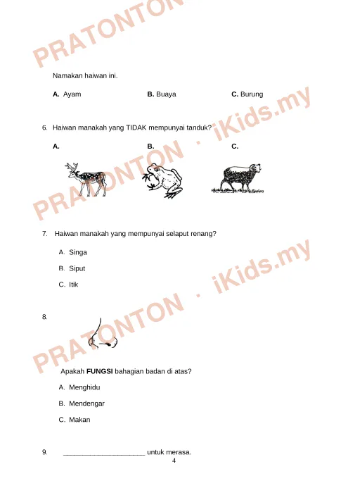 Pratonton muka 4 lembaran Nama Murid :………………………………………………………………….. — Sains Tahun 1