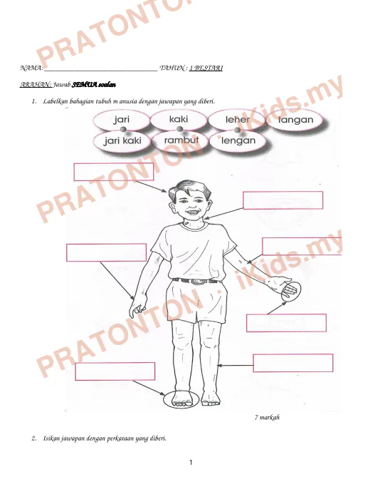 Pratonton muka 1 lembaran NAMA: ______________________________ TAHUN : 1 BESTARI — Sains Tahun 1