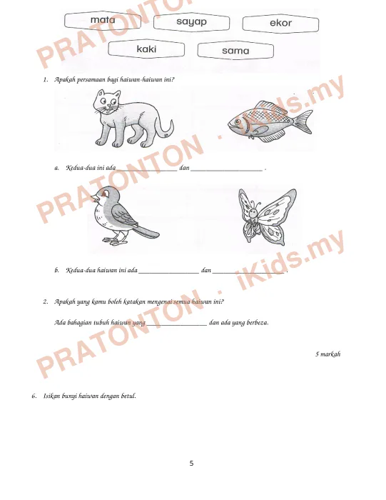 Pratonton muka 5 lembaran NAMA: ______________________________ TAHUN : 1 BESTARI — Sains Tahun 1