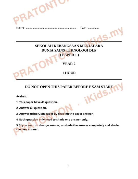 Pratonton muka 1 lembaran Name : ……………………………………………………………. — Sains Tahun 2
