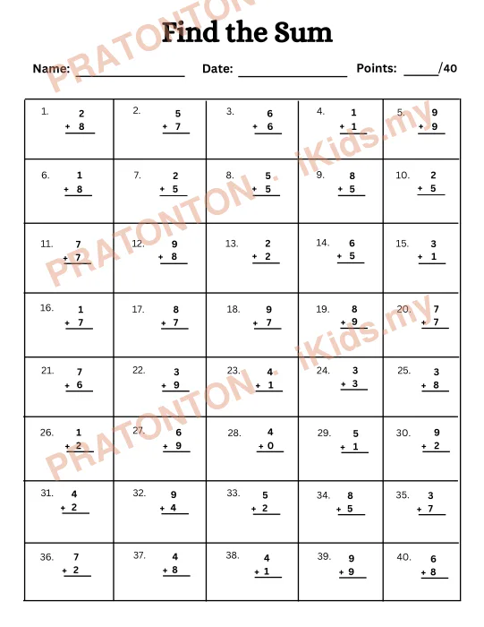 Pratonton muka 1 lembaran Name: — Matematik Tahun 1