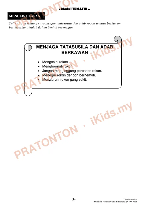 Pratonton muka 34 lembaran Naskhah Lengkap Bahasa Melayu Penulisan — Modul Tematik — Bahasa Melayu Tahun 6