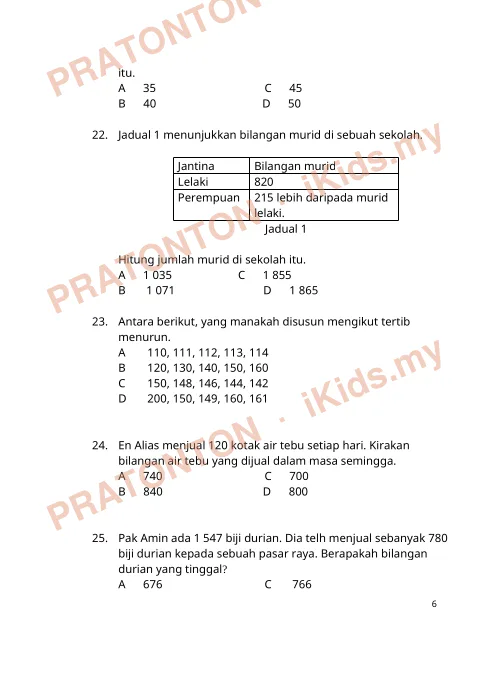Pratonton muka 5 lembaran Nombor dalam Perkataan — Matematik Tahun 3