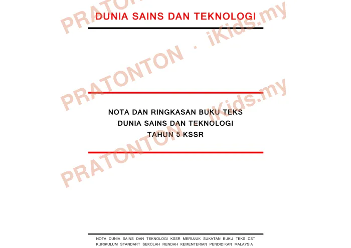 Pratonton muka 1 lembaran Nota Dunia Sains dan Teknologi Tahun 5 — Berdasarkan Buku Teks — Sains Tahun 5
