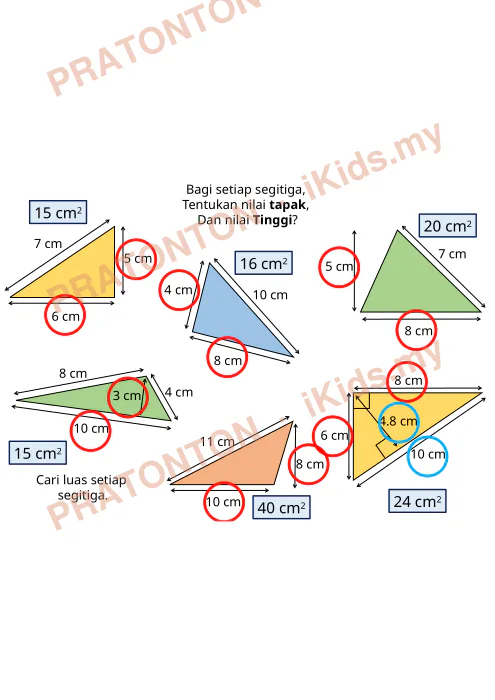 Pratonton muka 11 lembaran Nota Matematik Tahun 5 — Menentukan Luas Segi Tiga — Matematik Tahun 5