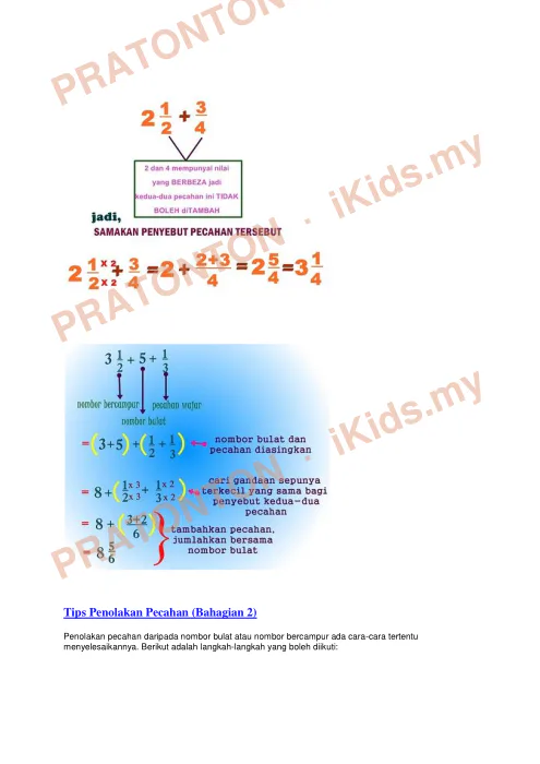Pratonton muka 1 lembaran Nota Matematik Tahun 5 — Tip Penolakan Pecahan — Matematik Tahun 5