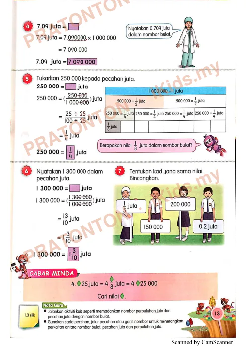 Pratonton muka 1 lembaran Nota Matematik Tahun 6 — Menukar Nombor Bulat kepada Juta — Matematik Tahun 6