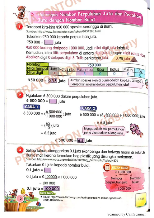 Pratonton muka 1 lembaran Nota Matematik Tahun 6 — Perpuluhan Juta dan Pecahan Juta — Matematik Tahun 6