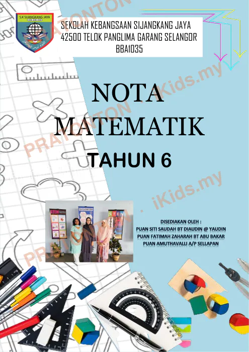 Pratonton muka 1 lembaran Nota Matematik Tahun 6 — SK Sijangkang Jaya — Matematik Tahun 6