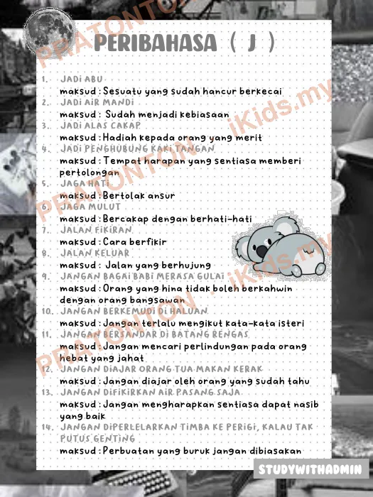Pratonton muka 1 lembaran Nota Peribahasa — Bahasa Melayu Tahun 1