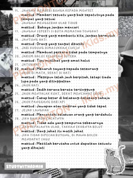 Pratonton muka 2 lembaran Nota Peribahasa — Bahasa Melayu Tahun 1