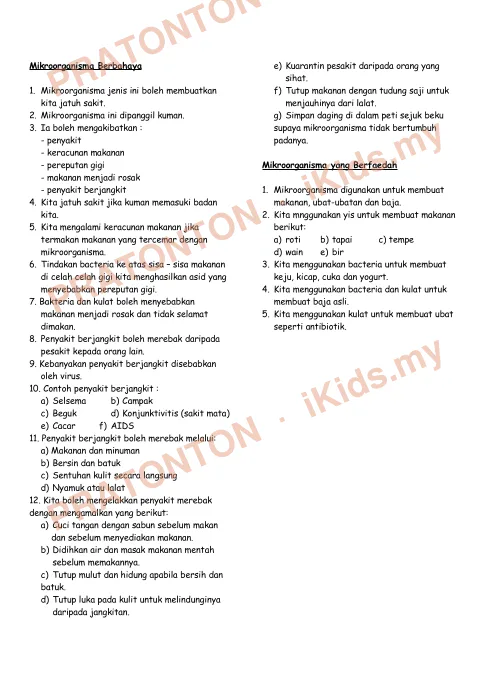 Pratonton muka 2 lembaran Nota Ringkas Sains Tahun 5 — Mikroorganisma — Sains Tahun 5