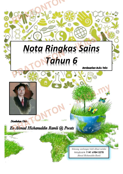 Pratonton muka 1 lembaran Nota Ringkas Sains Tahun 6 (Versi 2, 2018) — Sains Tahun 6