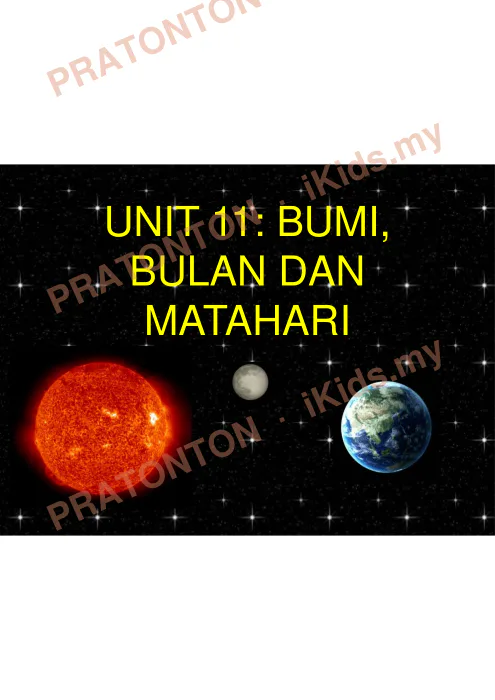 Pratonton muka 1 lembaran Nota Sains Tahun 5 — Unit 11: Bumi, Bulan dan Matahari — Sains Tahun 5