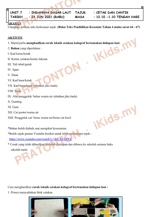 Pratonton muka 1 lembaran Nota Seni Visual 6 — Pendidikan Kesenian Tahun 4