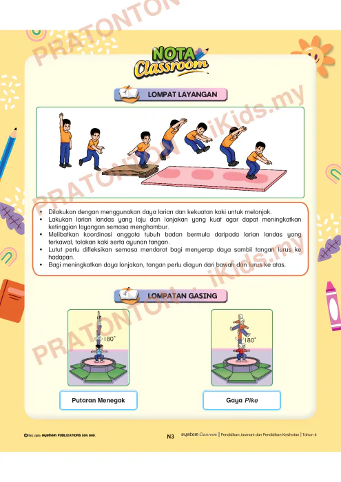 Pratonton muka 3 lembaran Nota Unit 1 — Pendidikan Jasmani: Gimnastik Asas — Pendidikan Kesihatan Tahun 6