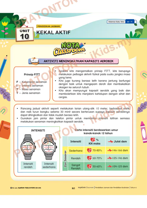 Pratonton muka 1 lembaran Nota Unit 10 — Pendidikan Jasmani: Kekal Aktif — Pendidikan Kesihatan Tahun 6