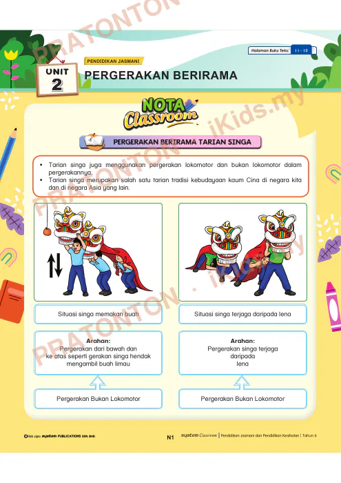 Pratonton muka 1 lembaran Nota Unit 2 — Pendidikan Jasmani: Pergerakan Berirama — Pendidikan Kesihatan Tahun 6